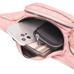 Women's Rhomboid Pattern Chest Bag, White/Black/Gray/Pink