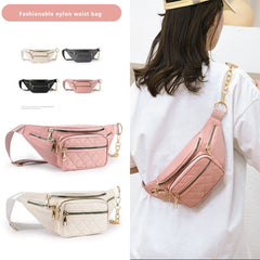 Women's Rhomboid Pattern Chest Bag, White/Black/Gray/Pink