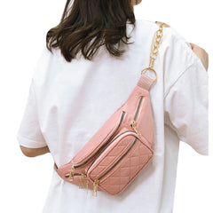 Women's Rhomboid Pattern Chest Bag, White/Black/Gray/Pink