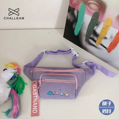 Female Dino Embroidery Waist Bag Large Harajuku Purp