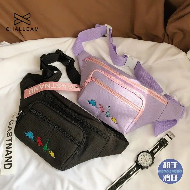 Female Dino Embroidery Waist Bag Large Harajuku Purp