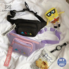 Female Dino Embroidery Waist Bag Large Harajuku Purp