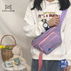 Female Dino Embroidery Waist Bag Large Harajuku Purp
