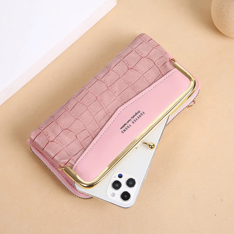 Embossed Crocodile Pattern Messenger Bag Large Capacity Women Wallet