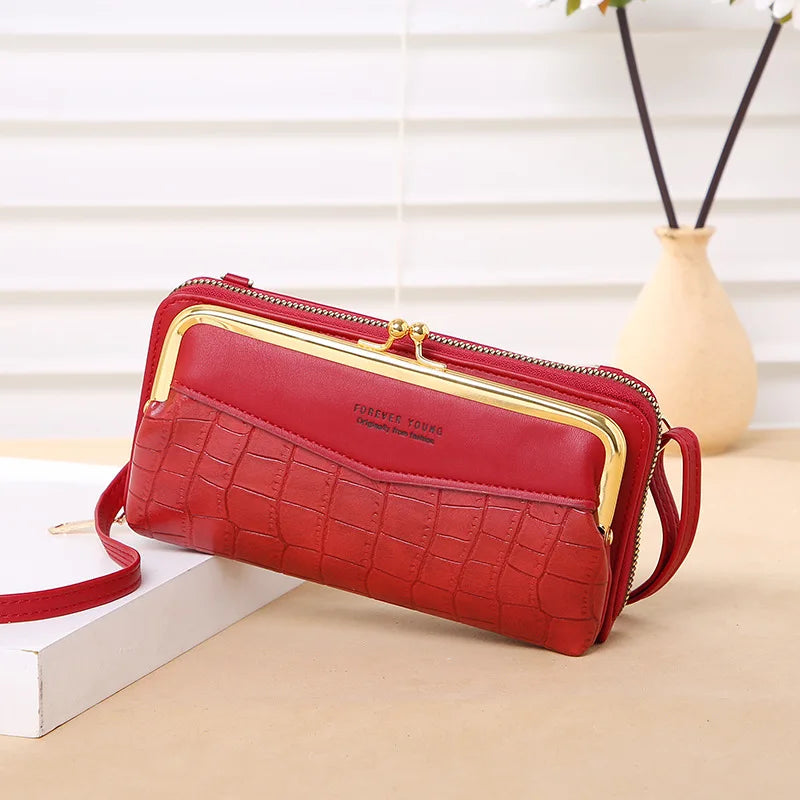 Embossed Crocodile Pattern Messenger Bag Large Capacity Women Wallet