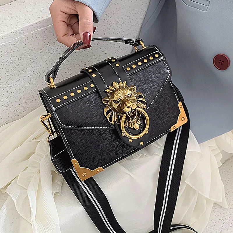 Metal Lion Head Shoulder Purse Mini Messenger Bag