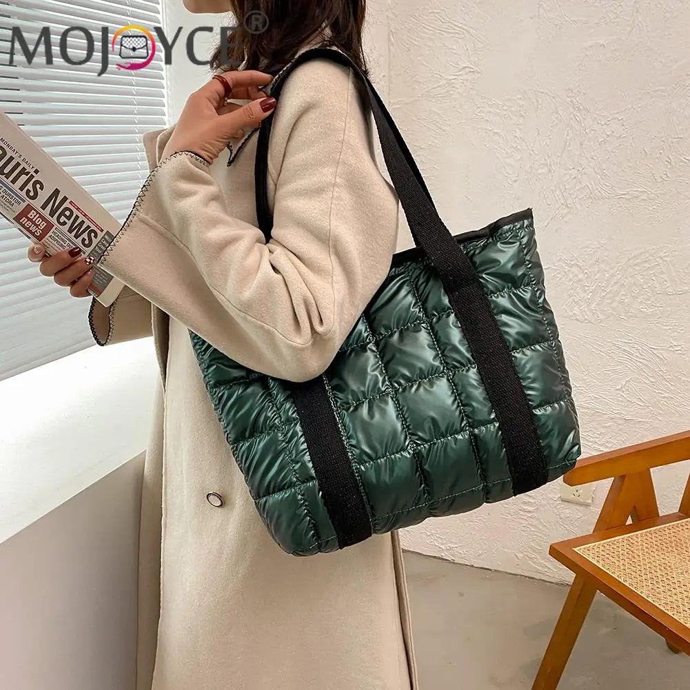 Women's Quilted Cotton Padded Shoulder Bag Large Capacity Travel