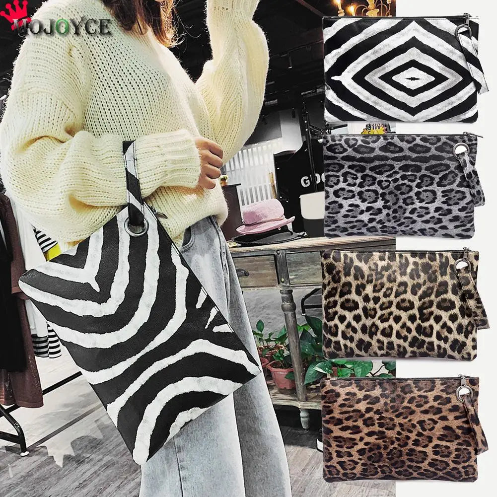 Female Snake Print Wristlet Clutch PU Leather Handbag