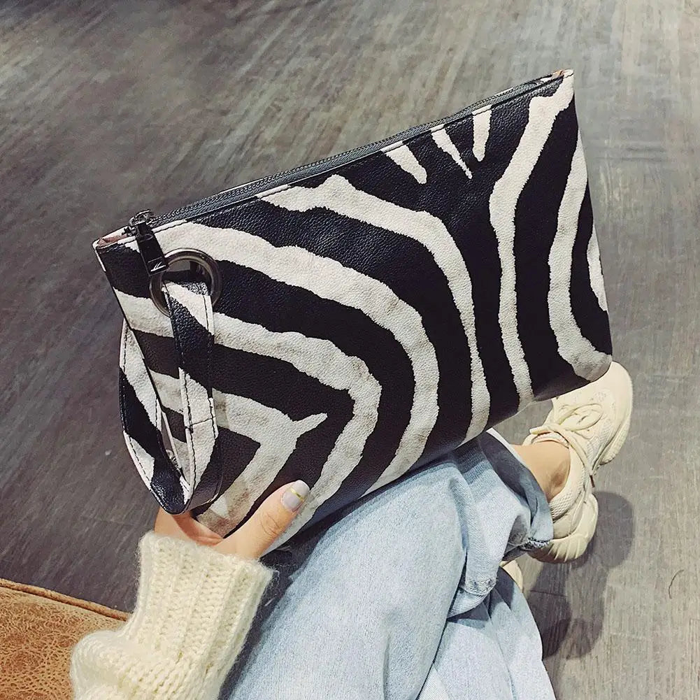 Female Snake Print Wristlet Clutch PU Leather Handbag
