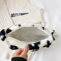 Floral Print Faux Fur Tote Bag Soft Plush Shoulder Bag