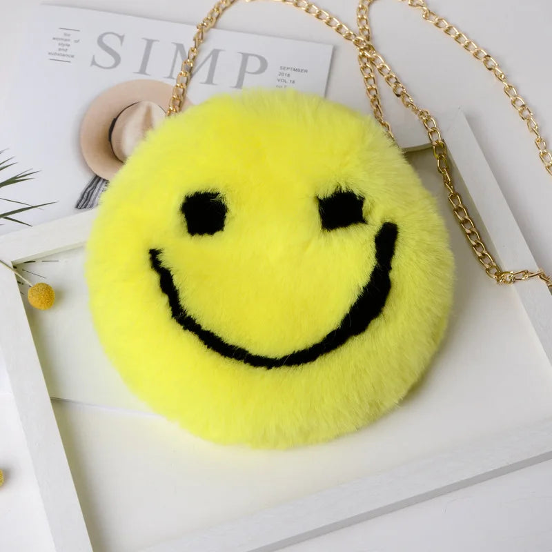 Women's Winter Faux Fur Smiley Purse Handbag