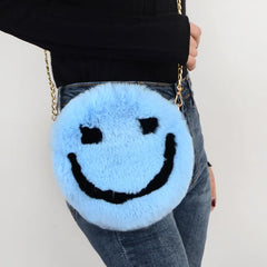 Women's Winter Faux Fur Smiley Purse Handbag