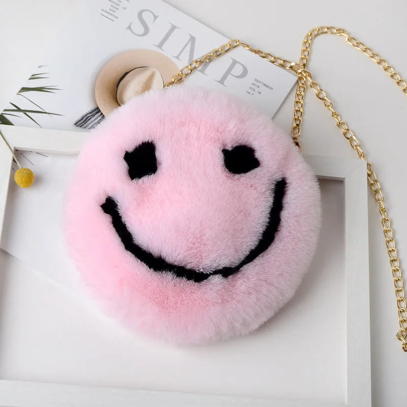 Women's Winter Faux Fur Smiley Purse Handbag