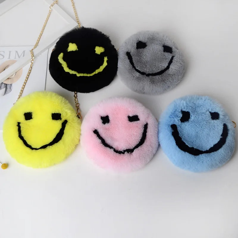Women's Winter Faux Fur Smiley Purse Handbag