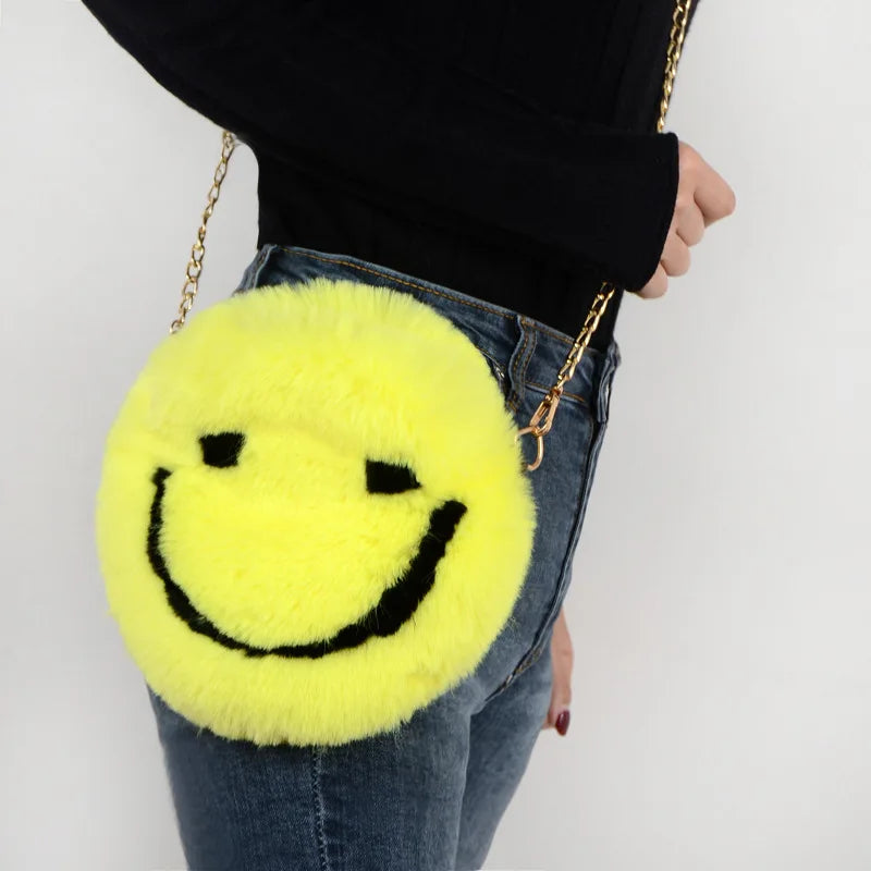 Women's Winter Faux Fur Smiley Purse Handbag