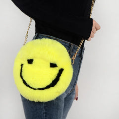 Women's Winter Faux Fur Smiley Purse Handbag