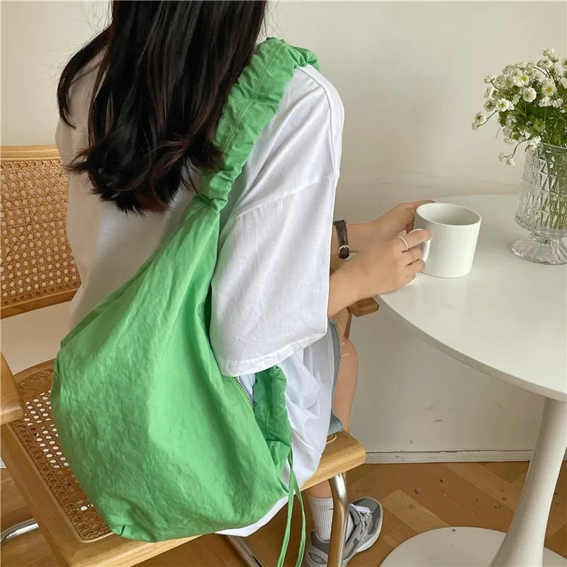Women's Nylon Shoulder Bag with Zipper