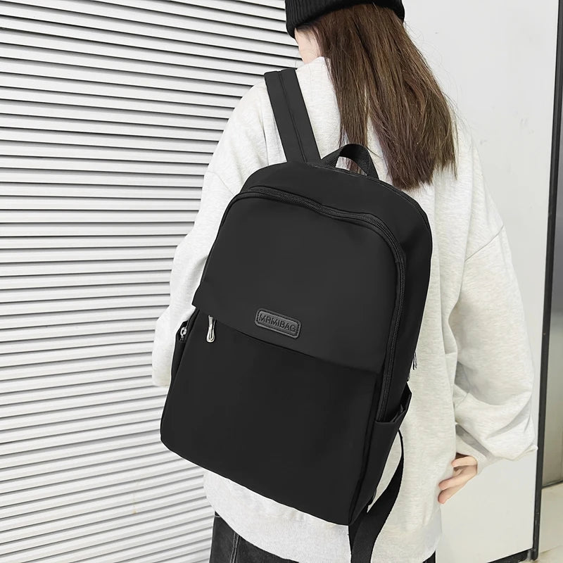 Female Nylon Laptop Backpack Shoulder Bag Preppy Style Solid Girls Bookbag
