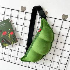 Edamame Shape Messenger Bag Soft Plush Shoulder Bag Funny Chest Bag Female
