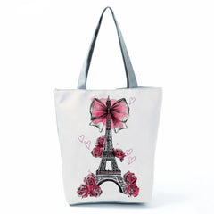 Floral Eiffel Tower Tote Bag for Women