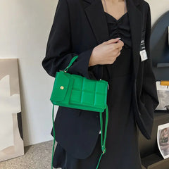 Small Green Leather Shoulder Bag With Handle, Crossbody Purse