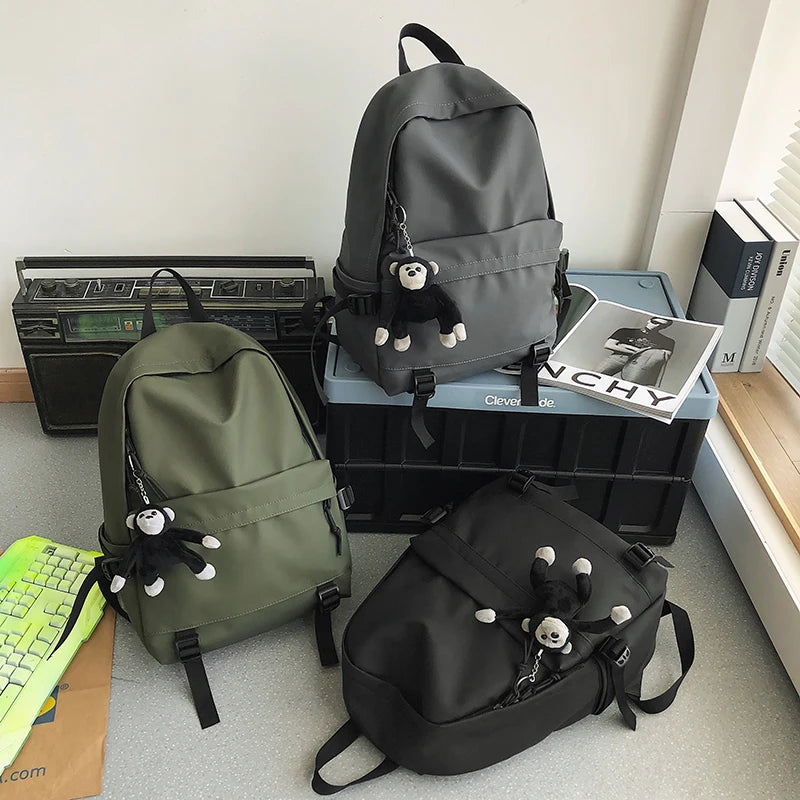 Female Student School Backpack Solid Oxford School Bag Unisex Travel