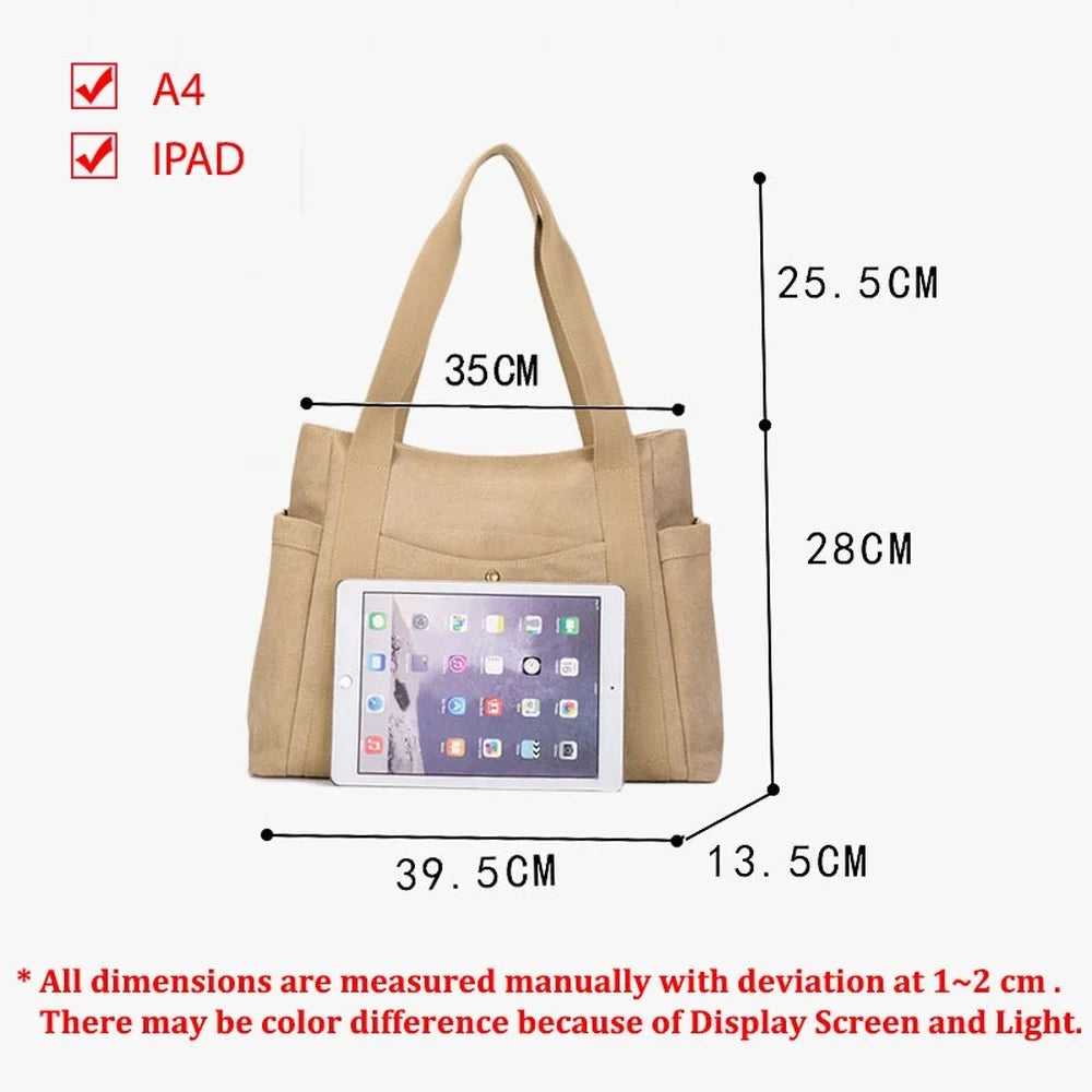 Women's Large Canvas Tote Bag Shoulder Handbag