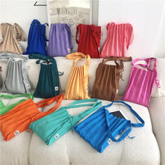 Knitted Pleats Tote Organ Bag Contrast Shoulder Shopper