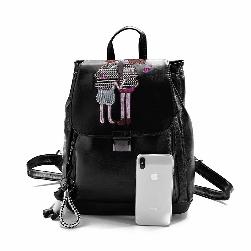 Women's Embroidered Line Small Backpack