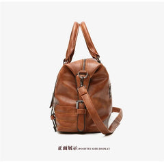 Vintage Oil Wax Leather Boston Bag with Pendant