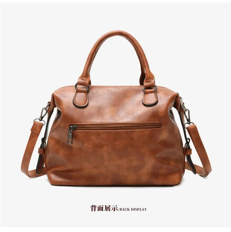 Vintage Oil Wax Leather Boston Bag with Pendant