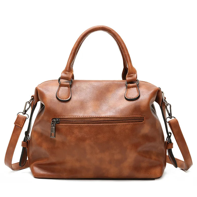 Vintage Oil Wax Leather Boston Bag with Pendant