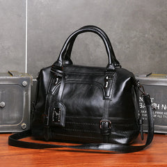 Vintage Oil Wax Leather Boston Bag with Pendant