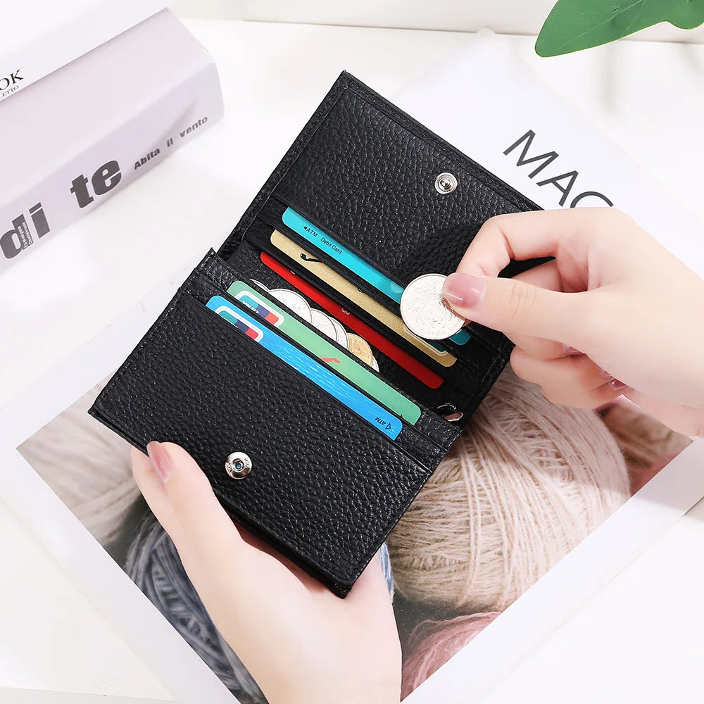 Women's Folded Wallet Purse Genuine Leather
