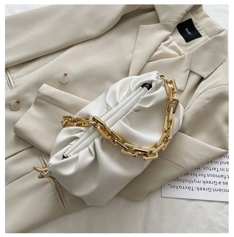 Fitshinling PU Handbag Chain Clutch Pleated Women's Bag