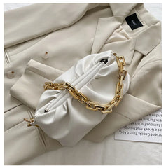 Fitshinling PU Handbag Chain Clutch Pleated Women's Bag