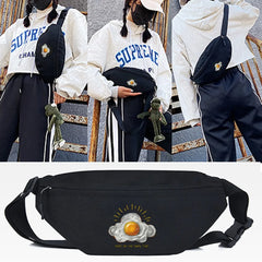 Flame Print Waist Bags Multifunction Phone Pouch Canvas Crossbody Shoulder Bag
