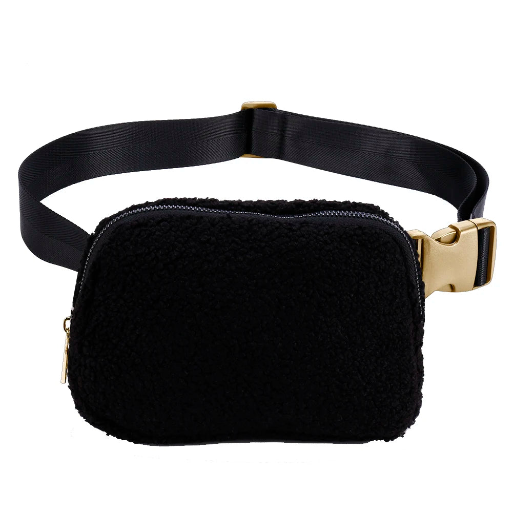 Plush Fanny Pack Crossbody Bag with Zipper Pocket