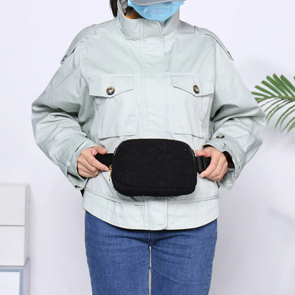 Plush Fanny Pack Crossbody Bag with Zipper Pocket