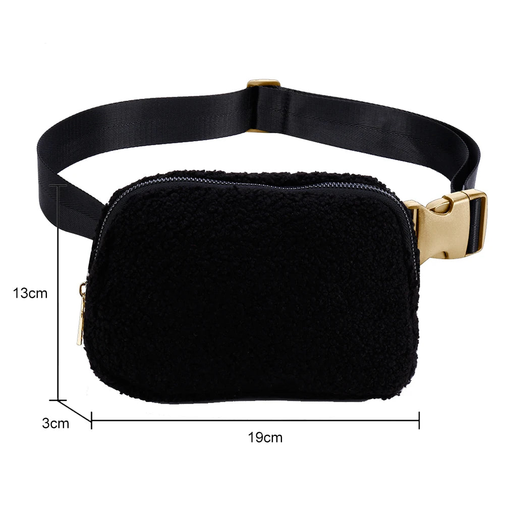 Plush Fanny Pack Crossbody Bag with Zipper Pocket