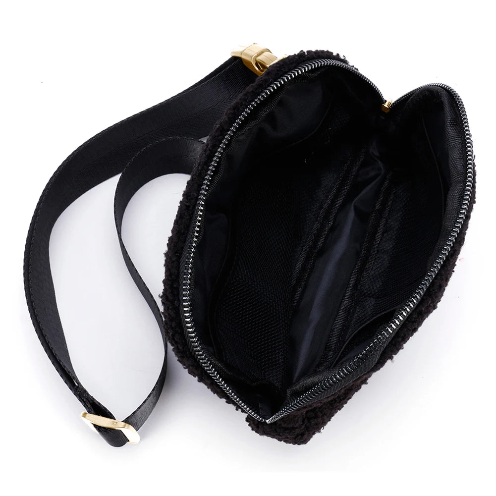 Plush Waist Bag Zipper Pocket Women Messenger Bag for Sports