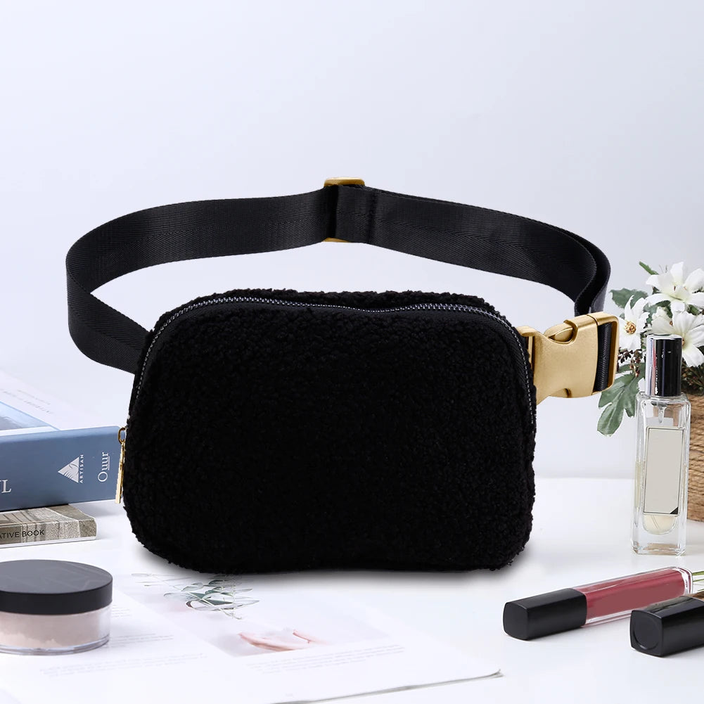 Plush Waist Bag Zipper Pocket Women Messenger Bag for Sports
