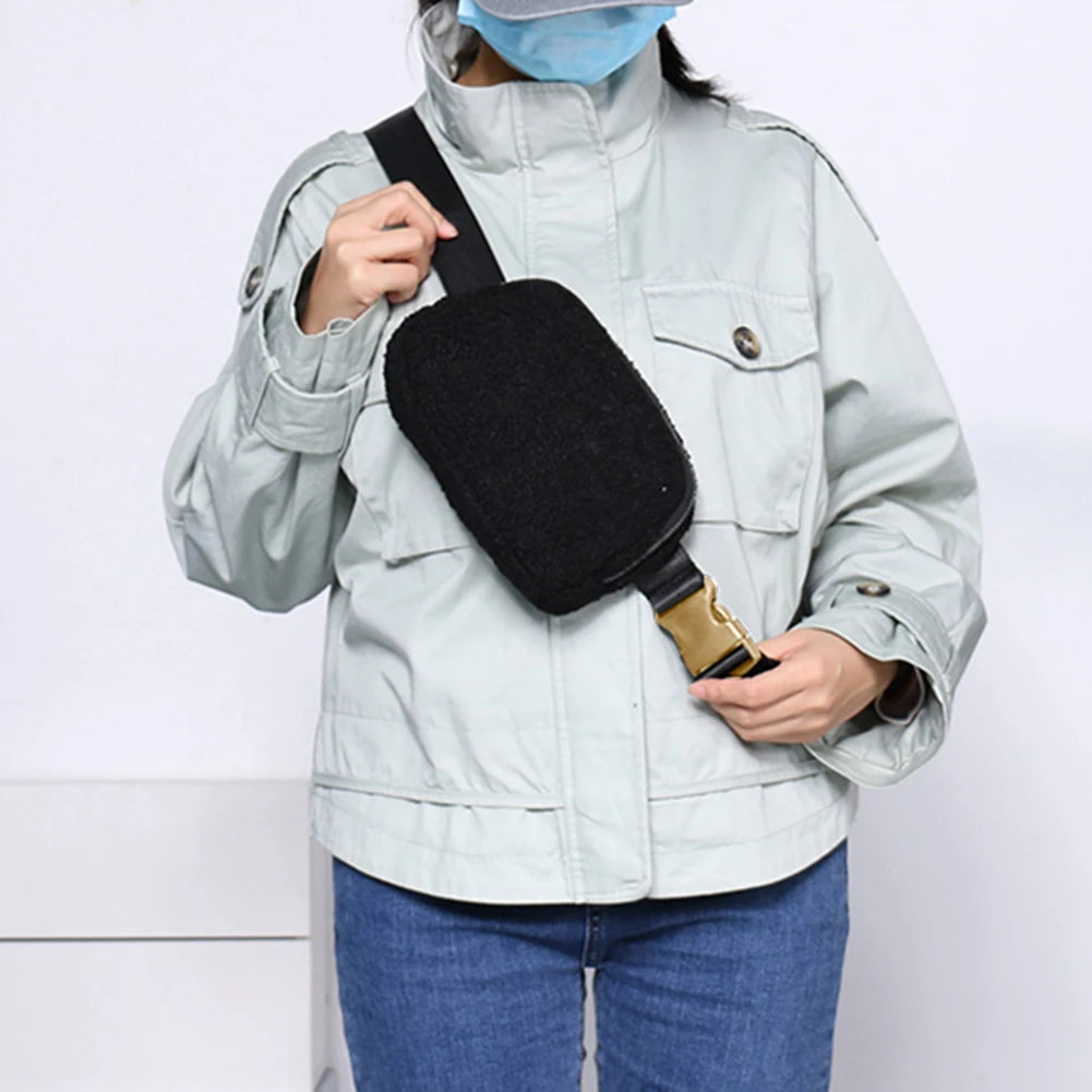 Fleece Waist Belt Bag Zipper Pocket Women Crossbody Bag