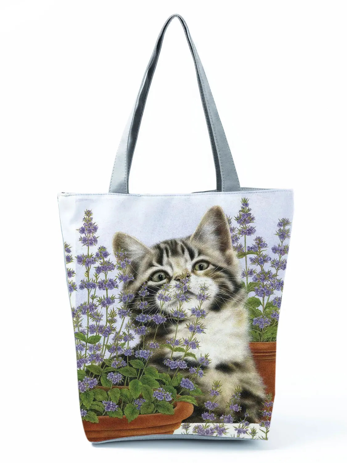Floral Ladies Handbags Large Shopping Bag Cat Flower Painting Print Women Tote B