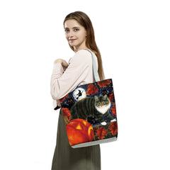 Floral Ladies Handbags Large Shopping Bag Cat Flower Painting Print Women Tote B