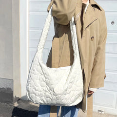 Floral Quilted Bag Large Capacity Travel Crossbody Women Feather Padded Shopper