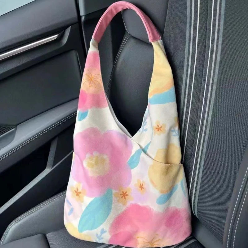 Floral Shoulder Bag Women Casual Tote Canvas Handbag Large Capacity