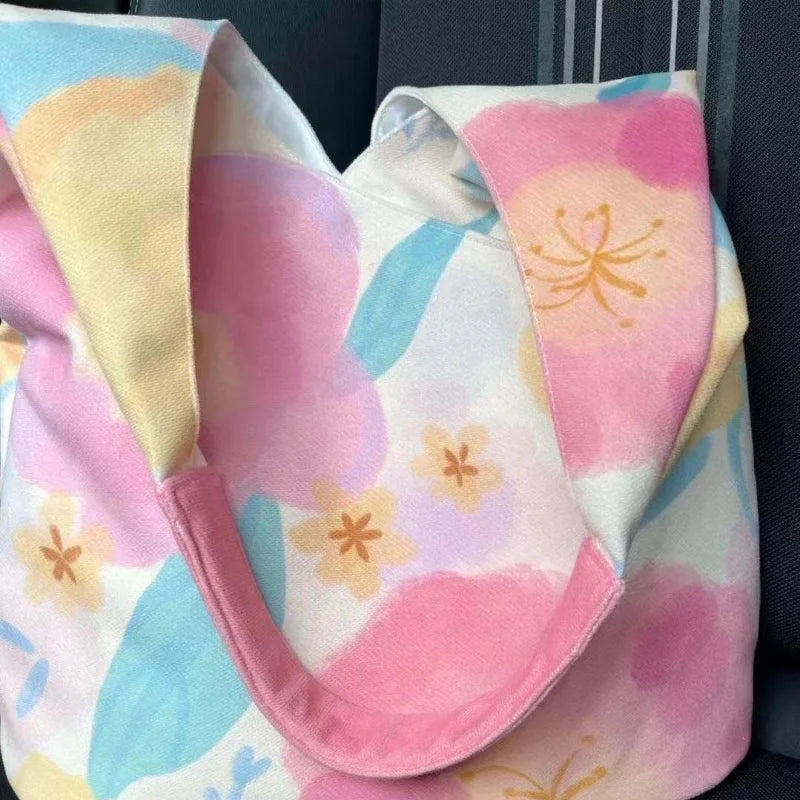 Floral Shoulder Bag Women Casual Tote Canvas Handbag Large Capacity