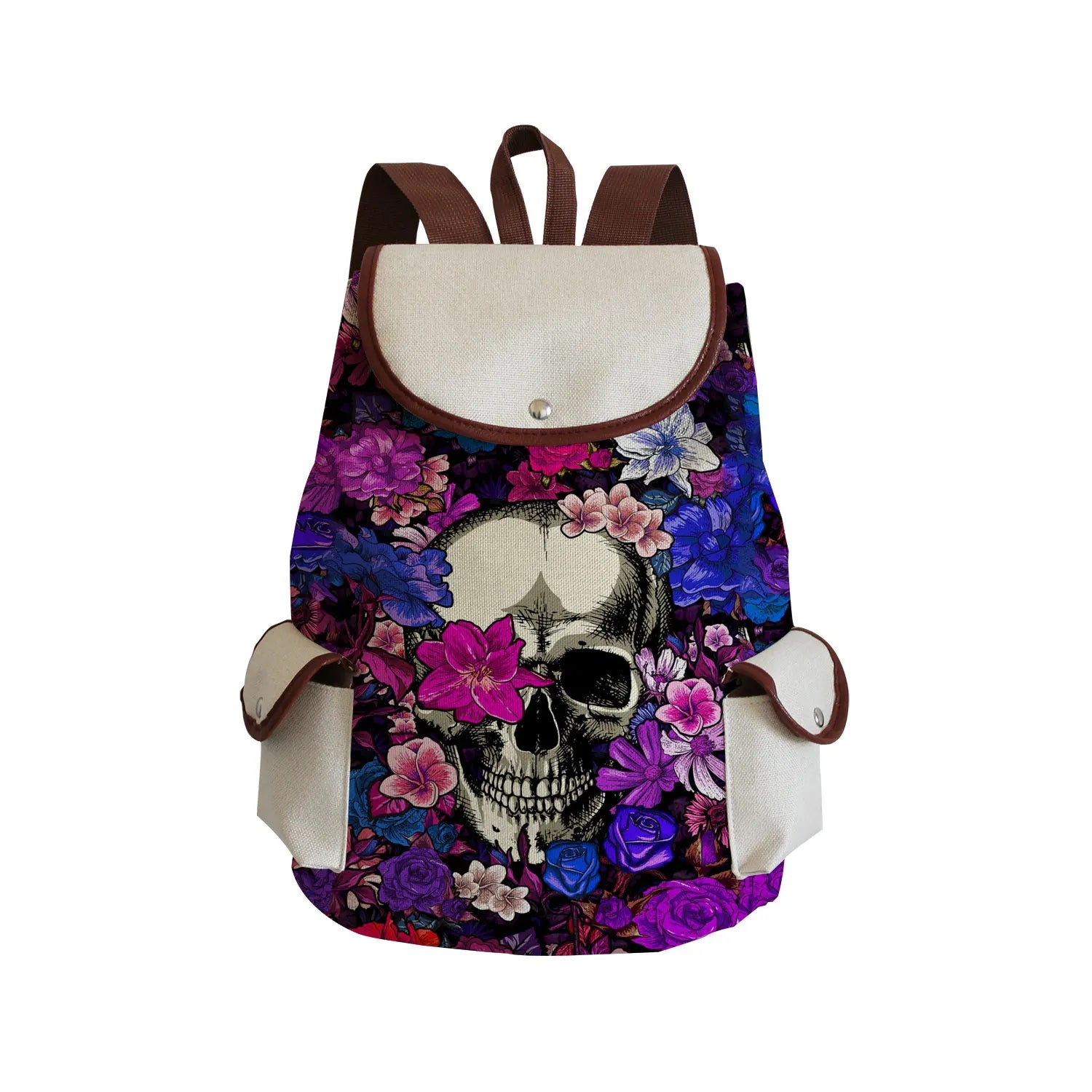 Floral Skull Print Backpack Halloween Gift College Students School Bagpack