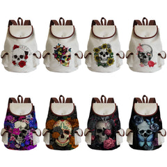 Floral Skull Print Backpack Halloween Gift College Students School Bagpack